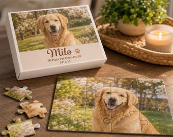 Custom Pet Photo Puzzle, Personalized 30 Piece Dog Cat Puzzle, Pet Portrait Memory Gift With Reference Box