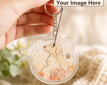 Personalized Pet Memory Shaker Keychain, Custom Pet Photo Acrylic Charm, Dog Cat Memorial Gift