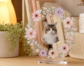 Custom Pet Flower Wreath Acrylic Standee, Personalized Dangling Pet Photo Display