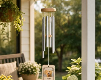 Custom Pet Memorial Wind Chime, Personalized Dog Cat Photo Windchime, Pet Loss Sympathy Gift, Garden Remembrance Chime