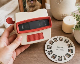Custom Pet Memory 3D Photo Viewer, Personalized Retro Photo Reel Viewer, Dog Cat Memorial Pet Photo Gift