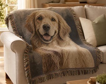 Custom Pet Portrait Woven Blanket, Personalized Dog Cat Photo Throw, Memorial Jacquard Cotton Gift