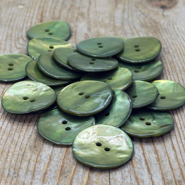 Set of 6 green shell buttons, genuine mother-of-pearl akoya, choose size, for sewing, knitting, crochet, crafting, scrapbooks