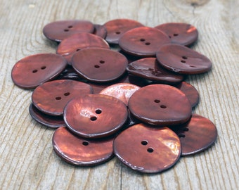 Set of 6 copper shell buttons, genuine mother-of-pearl akoya, choose size, for sewing, knitting, crochet, crafting, scrapbooks, jewelry