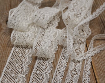 Ecru cotton heirloom lace, by the yard, flat lace can be gathered by pulling header thread, non-stretch, made in France, 90% cotton