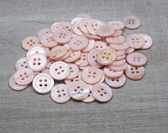 Mother of pearl buttons, pink 4-hole buttons, choose size, 6 loose buttons, genuine river shell heirloom buttons, dolls, garments, shirts
