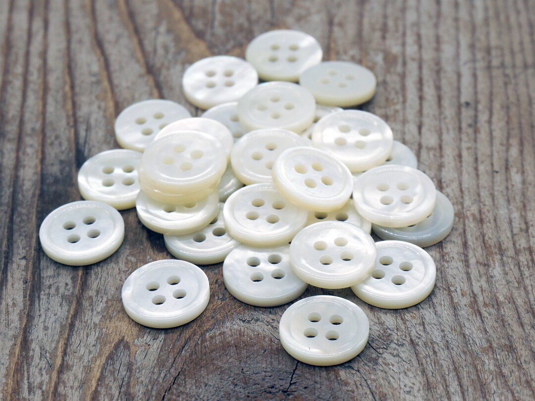 MOP 4-hole Shirt Buttons, White, Choose Size, Set of 6 Loose Buttons