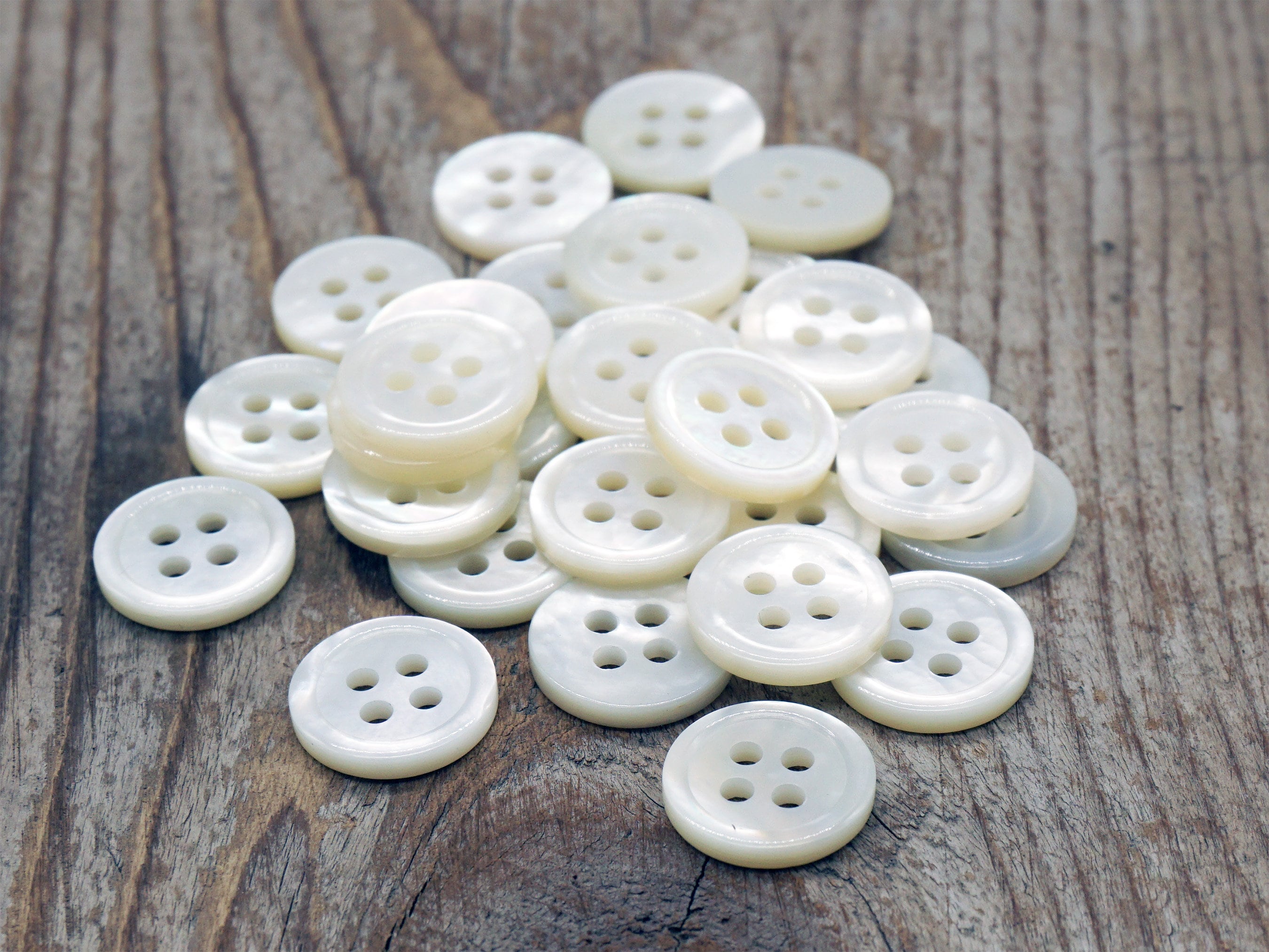 MOP 4-hole Shirt Buttons, White, Choose Size, Set of 6 Loose