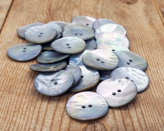 Set of 6 light blue shell buttons, genuine mother-of-pearl akoya, choose size, for sewing, knitting, crochet, crafting, scrapbooks, jewelry