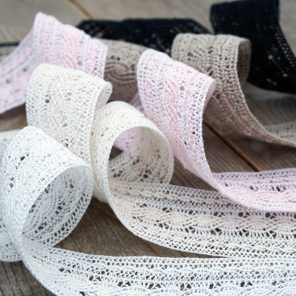 1 1/8" cotton crocheted lace, by the yard, 100% soft cotton lace trim, flat lace, non-stretch, choose color