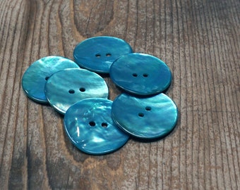 Set of 6 turquoise shell buttons, genuine mother-of-pearl akoya, choose size, for sewing, knitting, crochet, crafting, scrapbooks