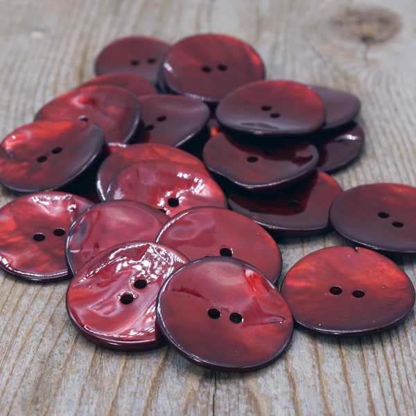 Set of 6 deep red shell buttons, genuine mother-of-pearl akoya, choose size, for sewing, knitting, crochet, crafting, scrapbooks, jewelry