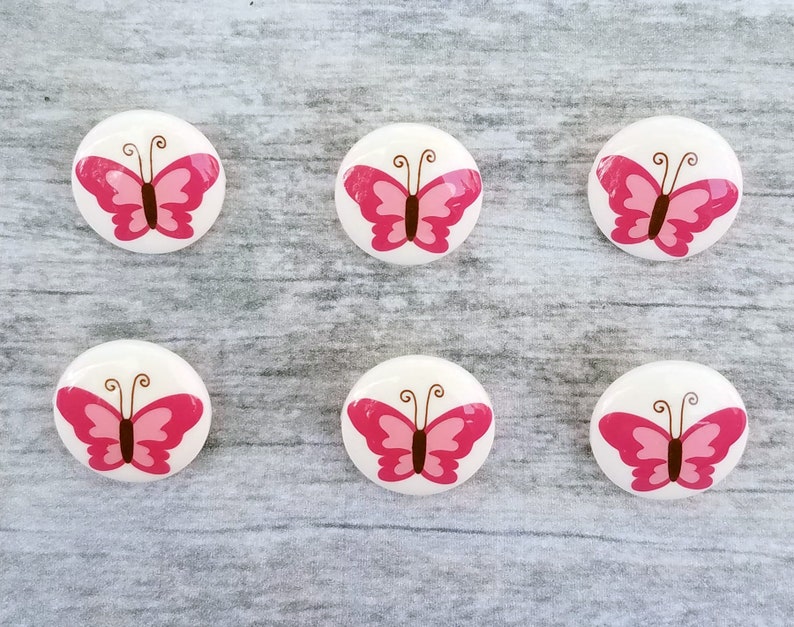 set of 6 plastic novelty shank buttons pink butterfly buttons fun vintage style butterfly buttons 58 15mm