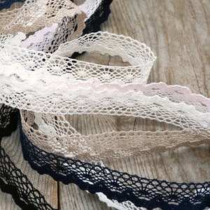 1/2" cotton crocheted lace, by the yard, 100% soft cotton lace trim, cluny lace, flat lace, non-stretch, choose color