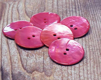 Set of 6 rose pink shell buttons, genuine mother-of-pearl akoya, choose size, for sewing, knitting, crochet, crafting, scrapbooks