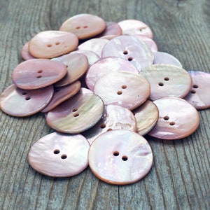 Set of 6 light pink shell buttons, genuine mother-of-pearl akoya, choose size, for sewing, knitting, crochet, crafting, scrapbooks, jewelry