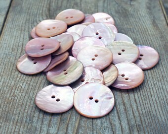 Set of 6 light pink shell buttons, genuine mother-of-pearl akoya, choose size, for sewing, knitting, crochet, crafting, scrapbooks, jewelry