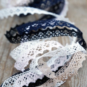 5/16" cotton crocheted lace, by the yard, 100% soft cotton lace trim, cluny lace, flat lace, non-stretch, choose color