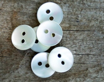 MOP buttons, white, choose size, set of 6 loose buttons, genuine mother of pearl heirloom buttons, doll buttons, real troca shell, natural