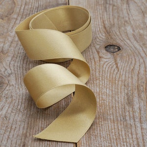 Gold silk satin ribbon, by the yard, 9 sizes, double sided woven edge ribbon for wedding invitations, heirloom, vintage sewing, gift wrap