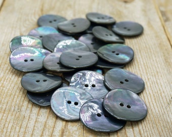 Set of 6 smoke grey shell buttons, genuine mother-of-pearl akoya, choose size, for sewing, knitting, crochet, crafting, scrapbooks, jewelry