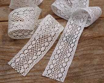 28mm cotton cluny lace, by the yard, 100% soft cotton lace insertion, lace, flat lace, non-stretch, choose white or champagne, made in Spain