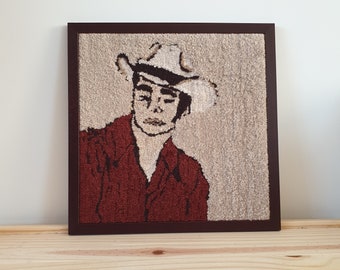 Pull In Your Horns - Tufted Wool Cowboy Art, Framed