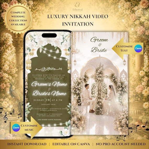 Luxury Nikkah Video Invitation | Pakistani Indian Wedding Invite | Ivory Pavilion Nikkah | Couple | (Digital Download)