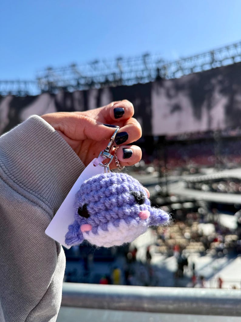 Handmade Crochet Purple Whale Charm | BTS ARMY K-pop Fan Accessory, Bag Keychain (Concert Freebie) image 1