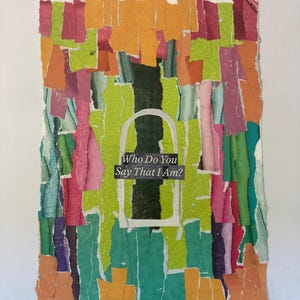 Collage di carta strappata, arte basata sulla fede, pittura astratta, arte murale colorata, arte contemporanea
