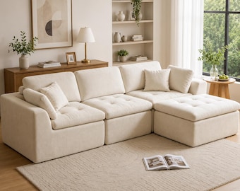 Cloud Modular Sectional Sofa, Deep Seat L Shape Couch with Ottoman