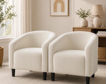 Furry Barrel Accent Chairs Set of 2 with Padded Armrests