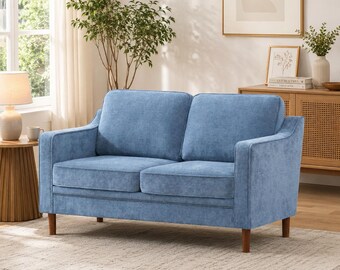 Mid Century Chenille Loveseat Sofa, Modern Couch with Wood Frame