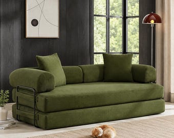 Convertible Sofa Bed with Removable Backrest and Corduroy Sleeper Design