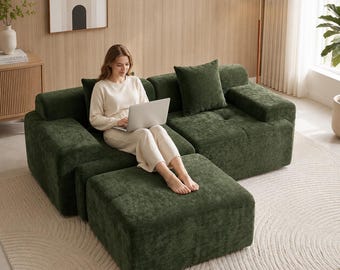 Modular Loveseat with Ottoman and Deep Seat Cloud Sofa Design