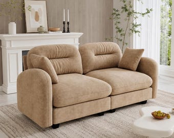 Cloud Loveseat Sofa, Deep Seat Modular Couch with Pillows in Camel