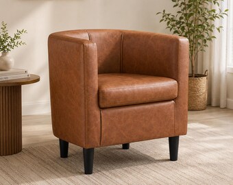 PU Leather Accent Chair with Upholstered Barrel Design for Living Room