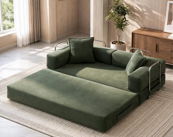 78" Convertible Sofa Bed, 5-in-1 Pull-Out Sleeper Couch, Corduroy Futon Sofa