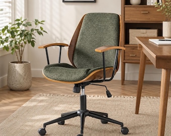 Wood Office Chair, Swivel Desk Chair with Rocking Function in Green