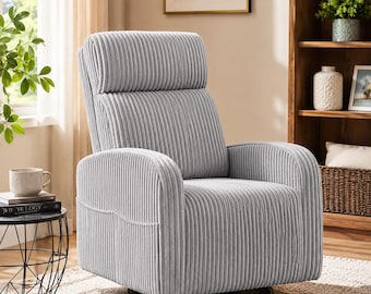 360 Degree Swivel Nursery Glider Chair, Corduroy Rocking Chair with Side Pockets