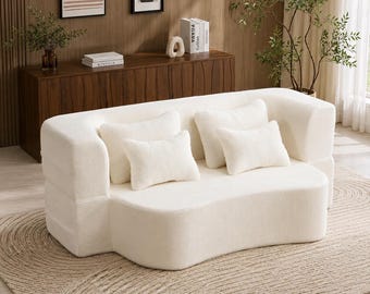 Convertible Sofa Bed with Chenille Upholstery and Pillows for Living Room