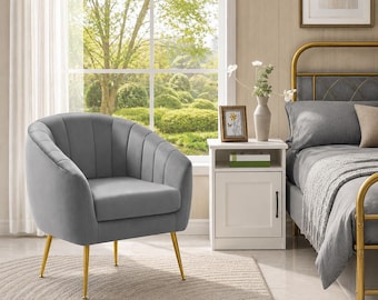 Velvet Vanity Chair with Gold Metal Legs and Tufted Accent Design