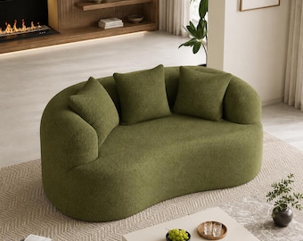 Plush Chenille Loveseat Sofa with Deep Seat and Throw Pillows