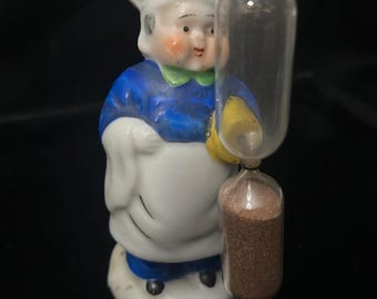 Occupied Japan Chef Baker Figurine Original Sand Timer Hourglass Rolling Pin Vintage Porcelain