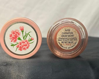 Vintage Avon Carnation Cream Sachet Jars - Two Jars, 3/4 Full, 70s Fragrance