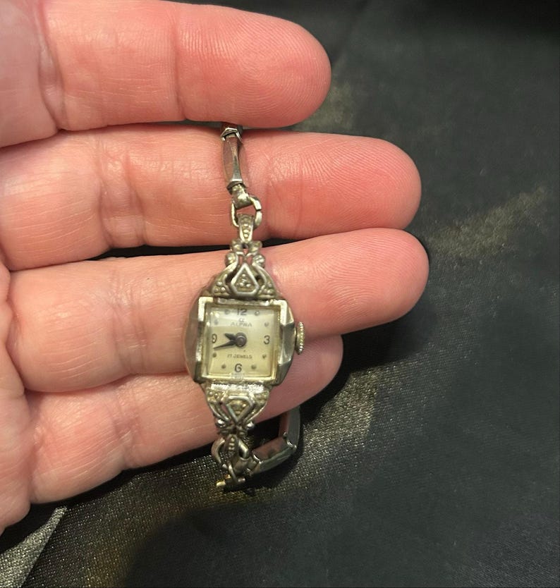 Vintage Alpha 17 Jewel Art Deco Filigree Watch with Cross Charm image 15