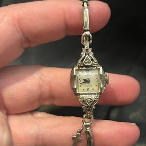Vintage Alpha 17 Jewel Art Deco Filigree Watch with Cross Charm image 1