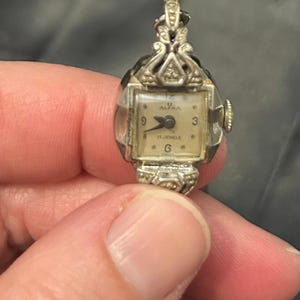Vintage Alpha 17 Jewel Art Deco Filigree Watch with Cross Charm image 5