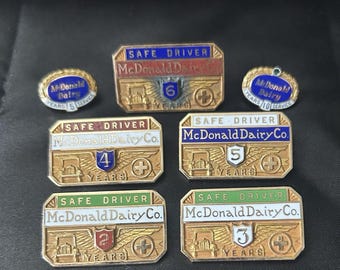 McDonald Dairy Flint MI Service Pins: 10K Gold, GF Safe Driver Awards