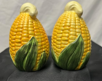 Vintage Corn on the Cob Salt Pepper Shakers Figural Ceramic Novelty 1970s 1980s